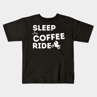 Sleep Coffee Ride Motorcyclist Barista Rider Coffee Maker Brewer Dirt Bike Gift Kids T-Shirt